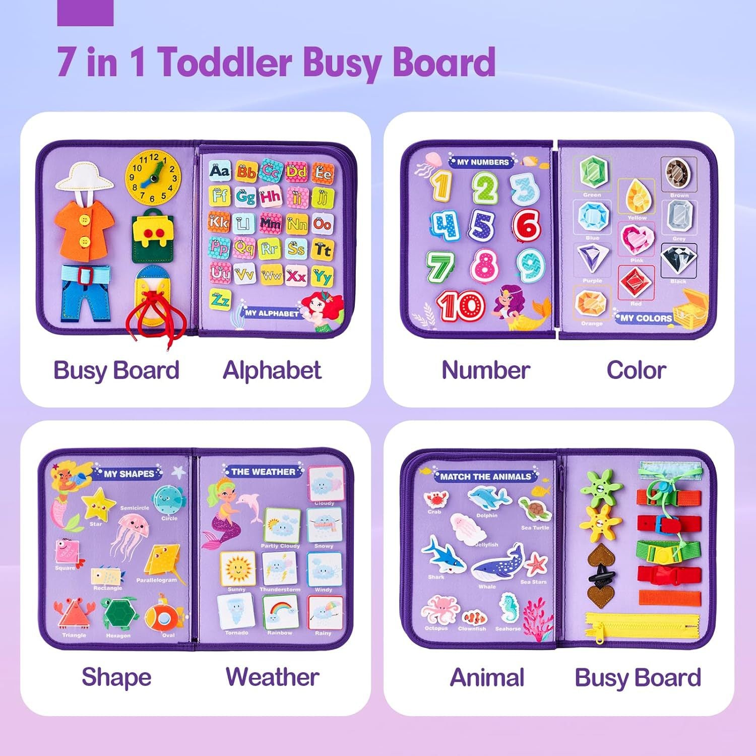 Purple Early Education Learning Board - Felt Activity Board for Toddlers 3