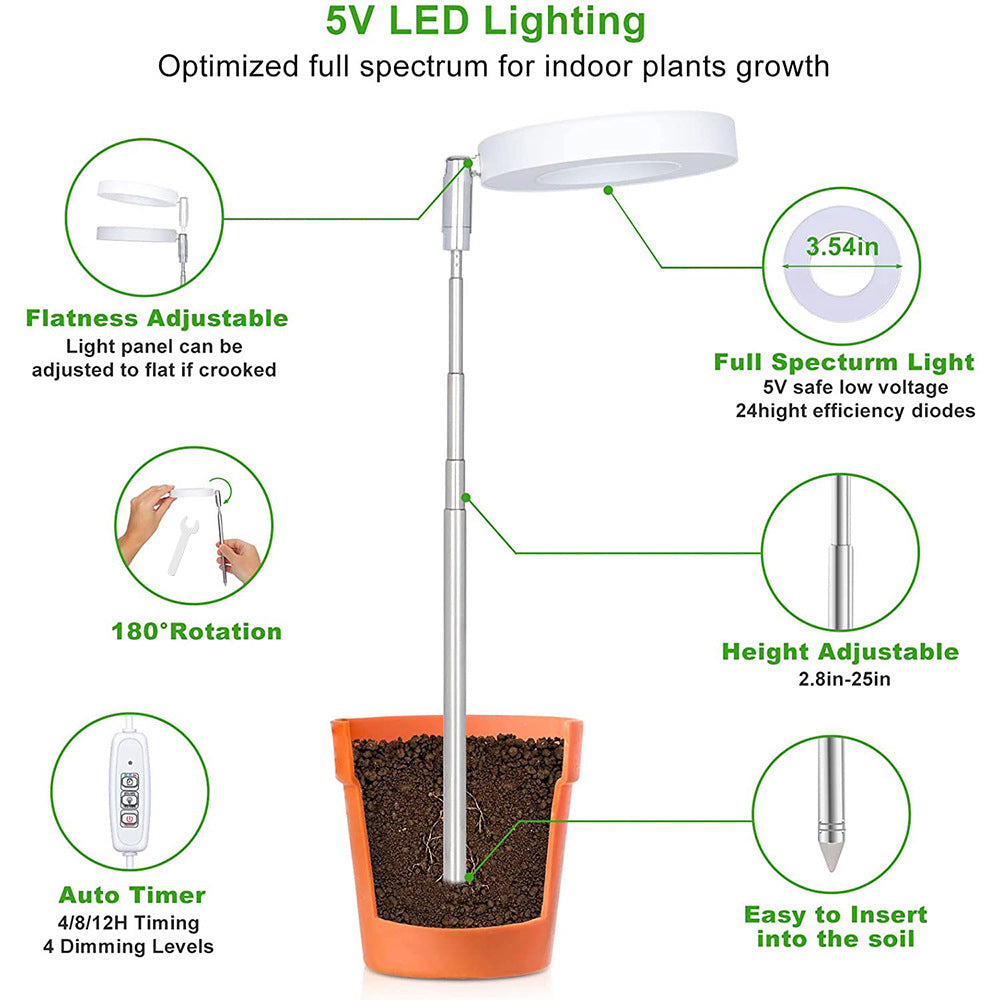 White Full Spectrum LED Grow Light with Telescopic Stake for Indoor Plants 5