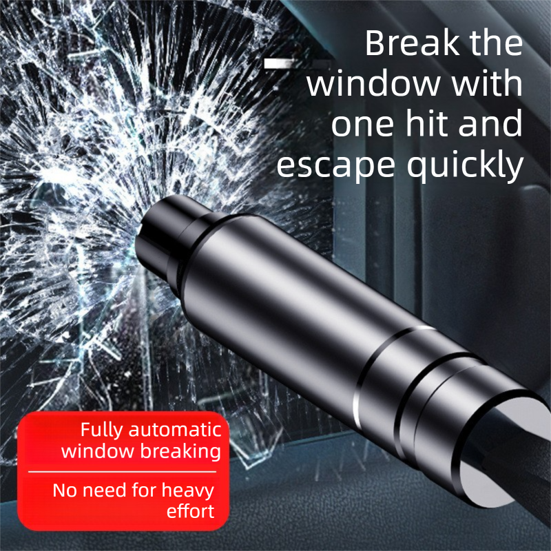 Black 2-in-1 Emergency Car Escape Tool - Spring-Loaded Window Breaker & Seatbelt Cutter