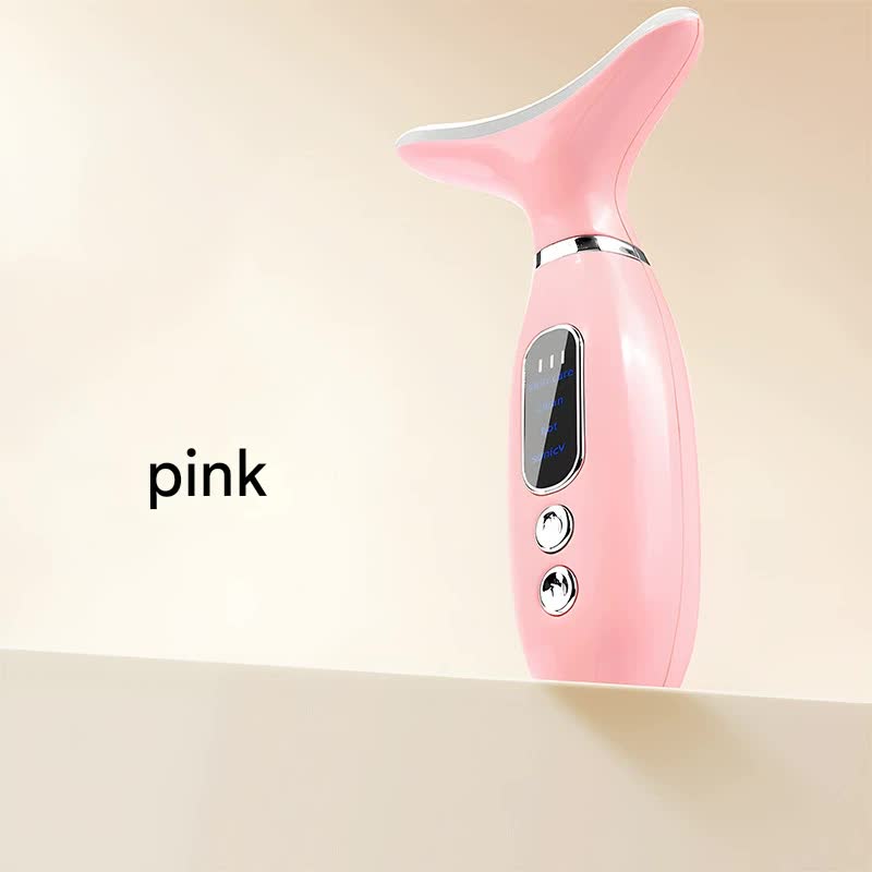 Multi-Functional Neck & Face Beauty Massager - Constant Heat, Ion Infusion & Sonic Vibration(pink)