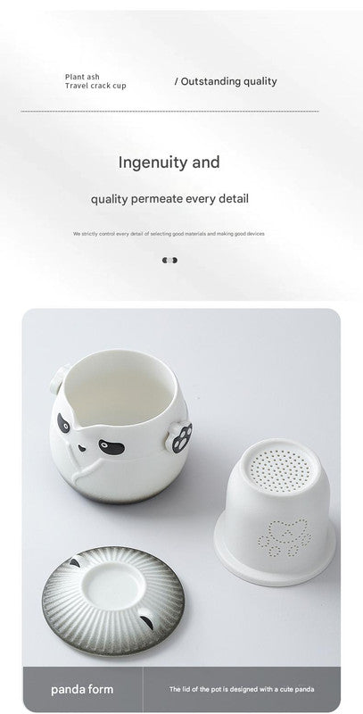 Adorable Panda Design Ceramic Tea Infuser Mug Set - 310ml Travel Crackle Glaze Cup with Lid & Strainer(red)