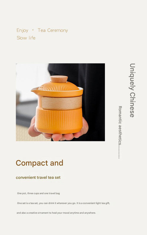 Portable Ceramic Travel Tea Set - One Pot Three Cups with Carrying Case, Elegant Frosted Finish(green) 3