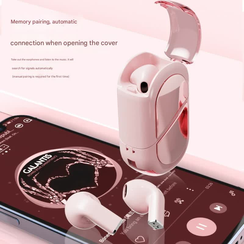 Mini True Wireless Bluetooth 5.3 Earbuds - Heart/Capsule Case, Touch Control, Auto-Connect(black) 3
