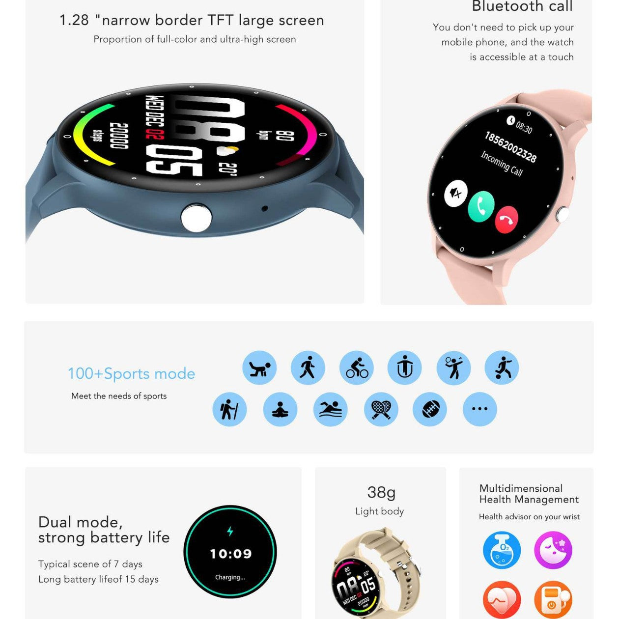 Feature-Rich Smartwatch: 1.28 HD Display  Bluetooth Calling Extensive Sports Tracking (blue)" 3
