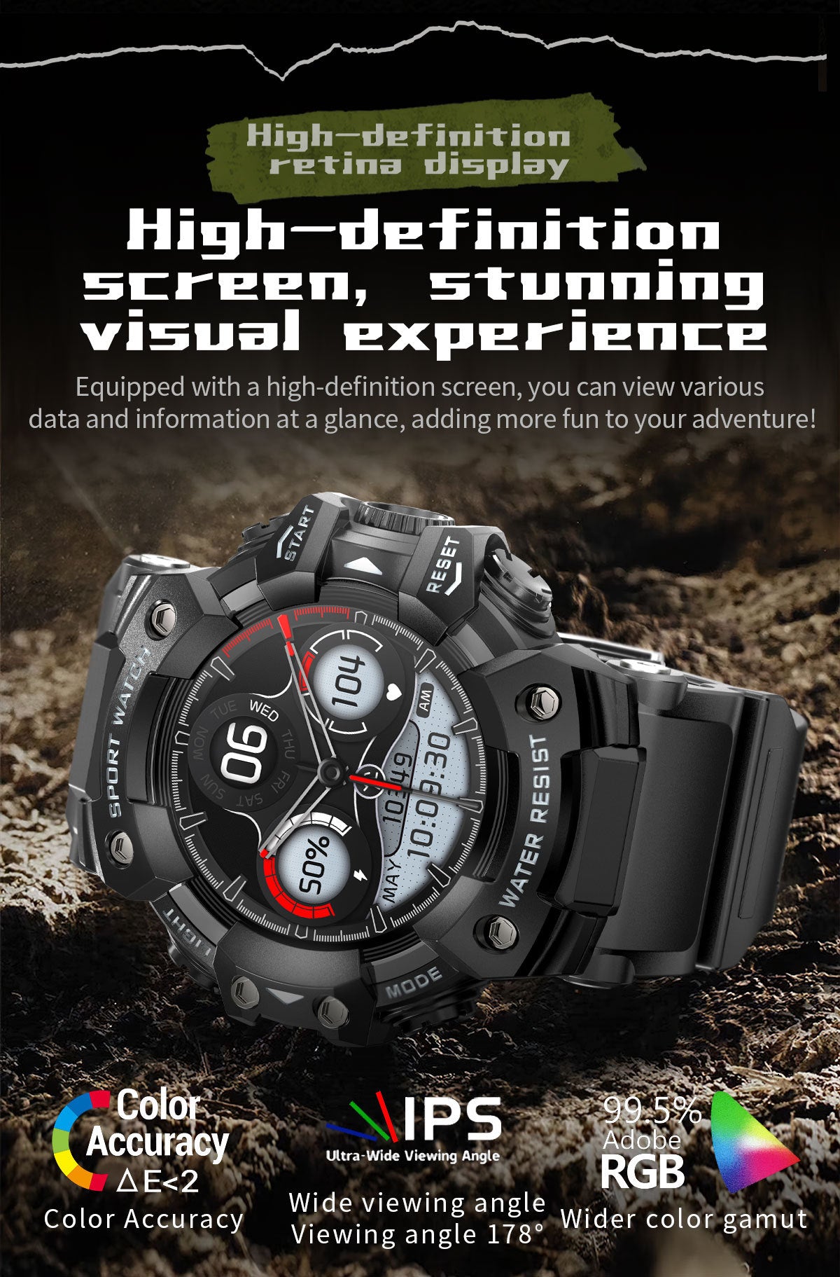 Rugged Outdoor Sport Smartwatch - HD Display, Compass, Flashlight, 100+ Sports Modes, Health Monitoring & Bluetooth Calls(Camouflage gray) 5