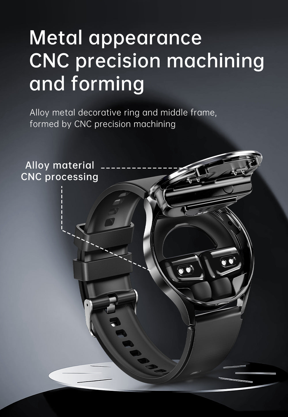 2-in-1 Smartwatch with Built-in TWS Earphones - IP67 Waterproof, Health Monitoring & CNC Metal Design(Black leather) 4
