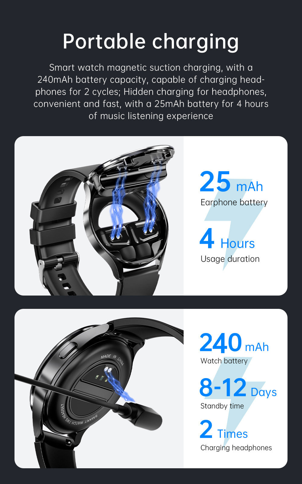 2-in-1 Smartwatch with Built-in TWS Earphones - IP67 Waterproof, Health Monitoring & CNC Metal Design(Black rubber) 7