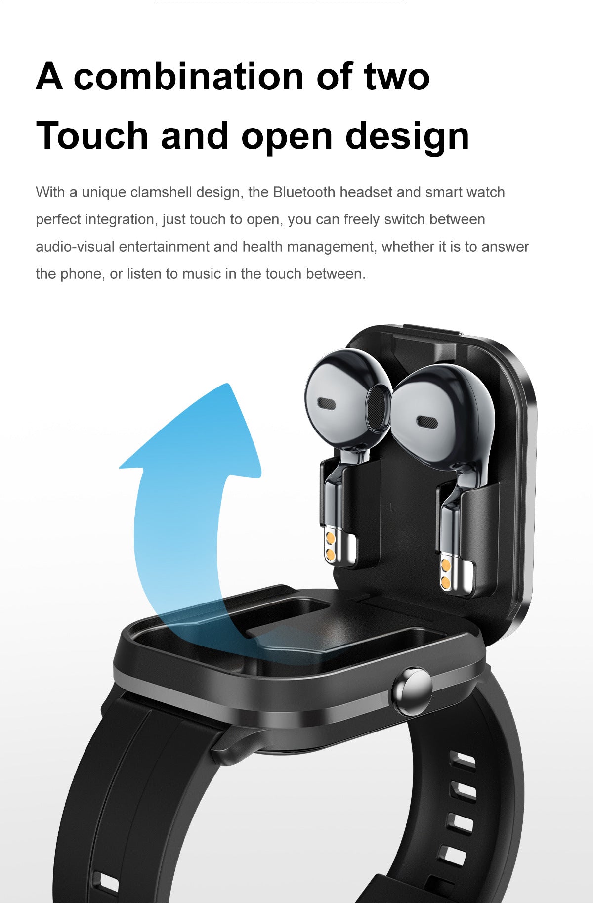 Smartwatch with Built-in TWS Earbuds & Silicone Sleeve - 2.01 HD Screen  Health Monitoring Bluetooth Calls & Music(Black rubber)" 4