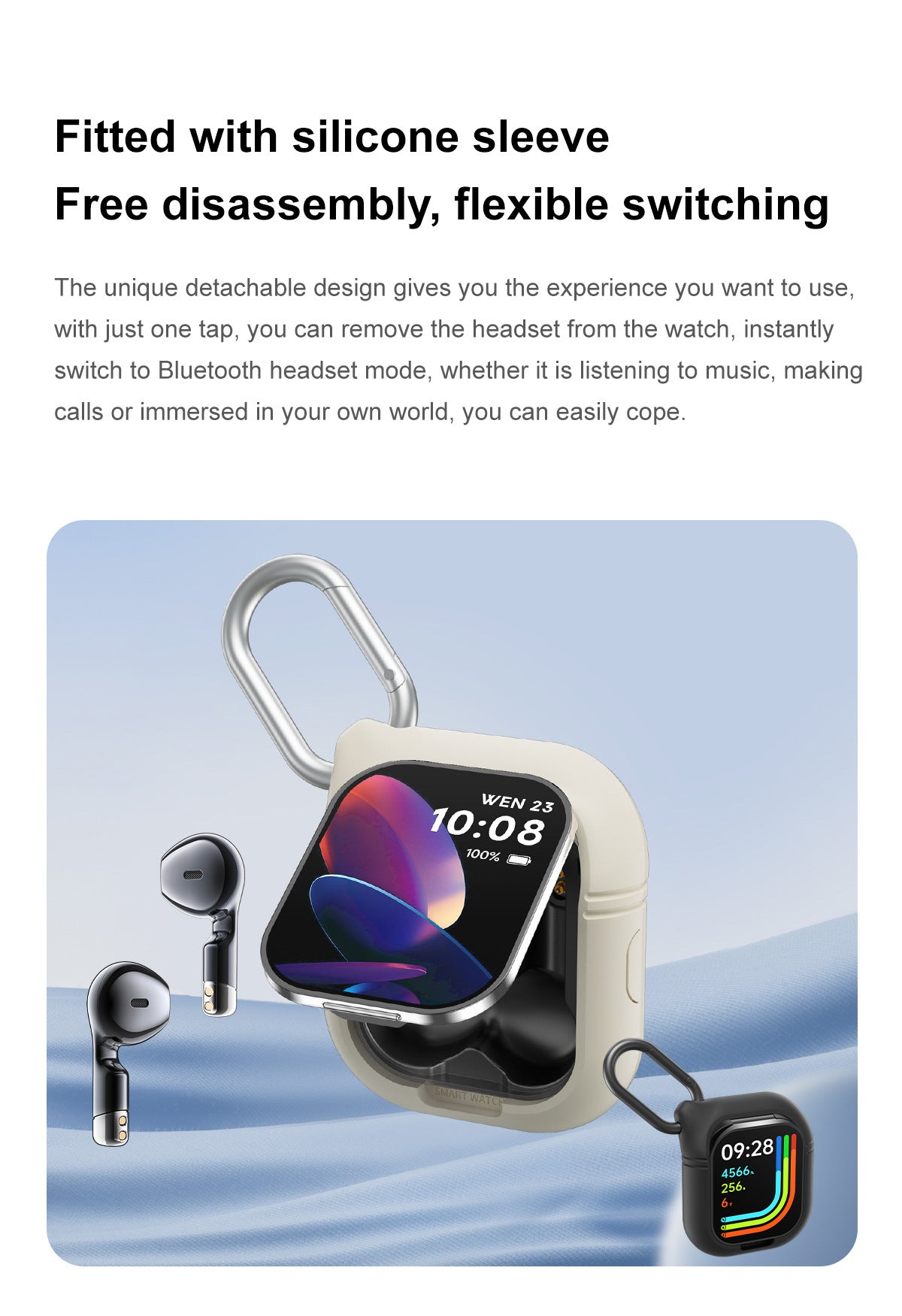 Smartwatch with Built-in TWS Earbuds & Silicone Sleeve - 2.01 HD Screen  Health Monitoring Bluetooth Calls & Music(Black rubber)" 5