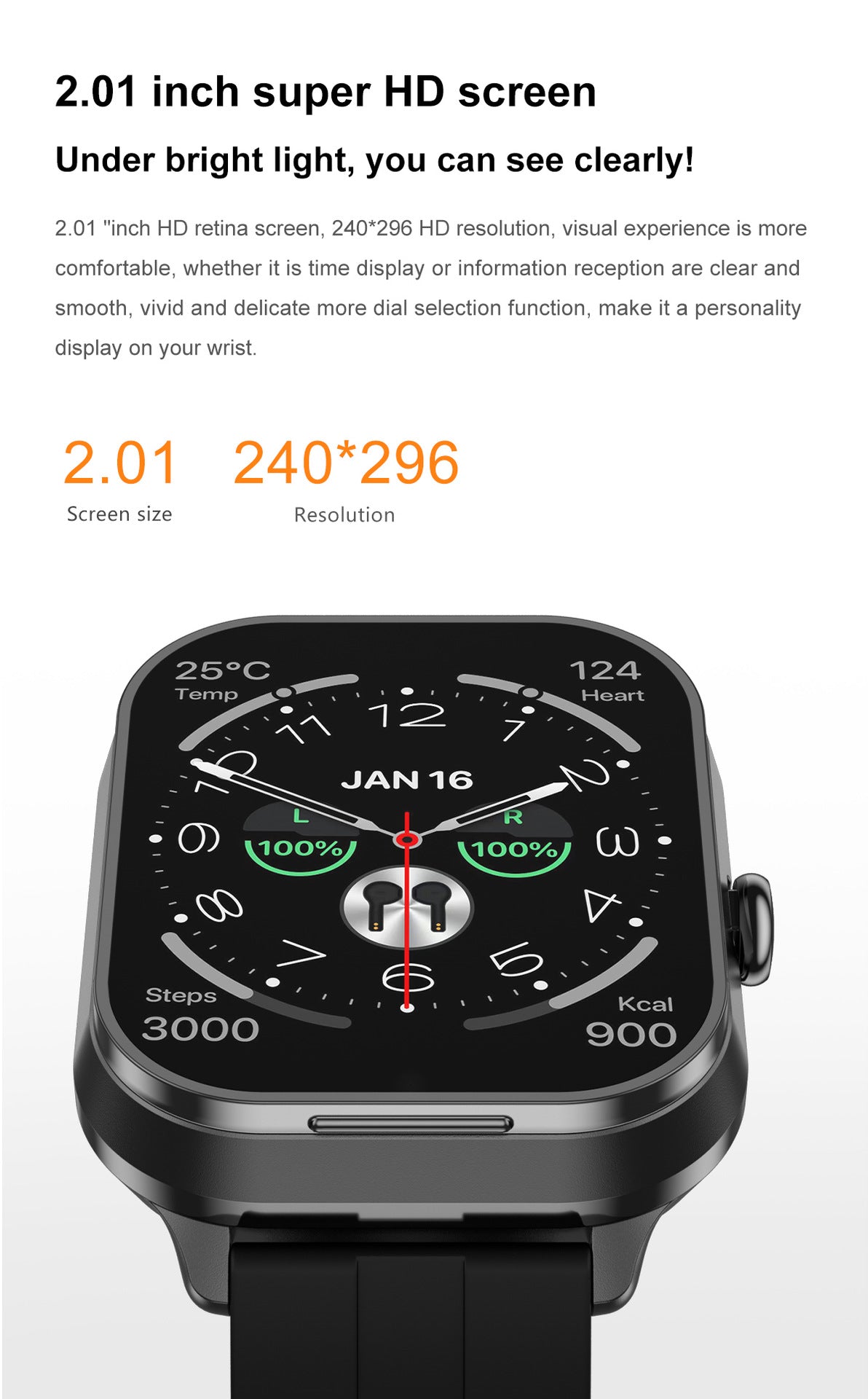 Smartwatch with Built-in TWS Earbuds & Silicone Sleeve - 2.01 HD Screen  Health Monitoring Bluetooth Calls & Music(Gray steel belt)" 3