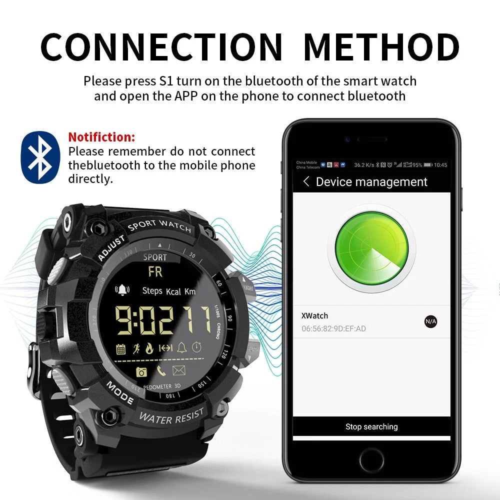 Rugged Sports Smartwatch - 50M Waterproof, 24H 3D Pedometer, Bluetooth Notifications & Long Battery Life(Black with red text) 3