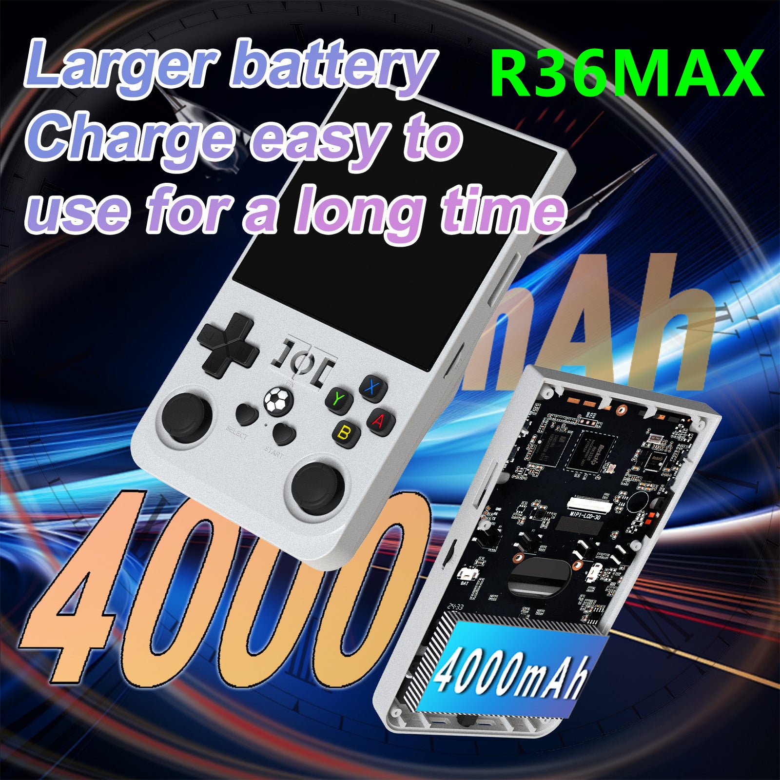 R36MAX Handheld Retro Game Console - 4.0 IPS Screen Open Source Linux 4000mAh Battery 30+ Emulators(blue)" 4