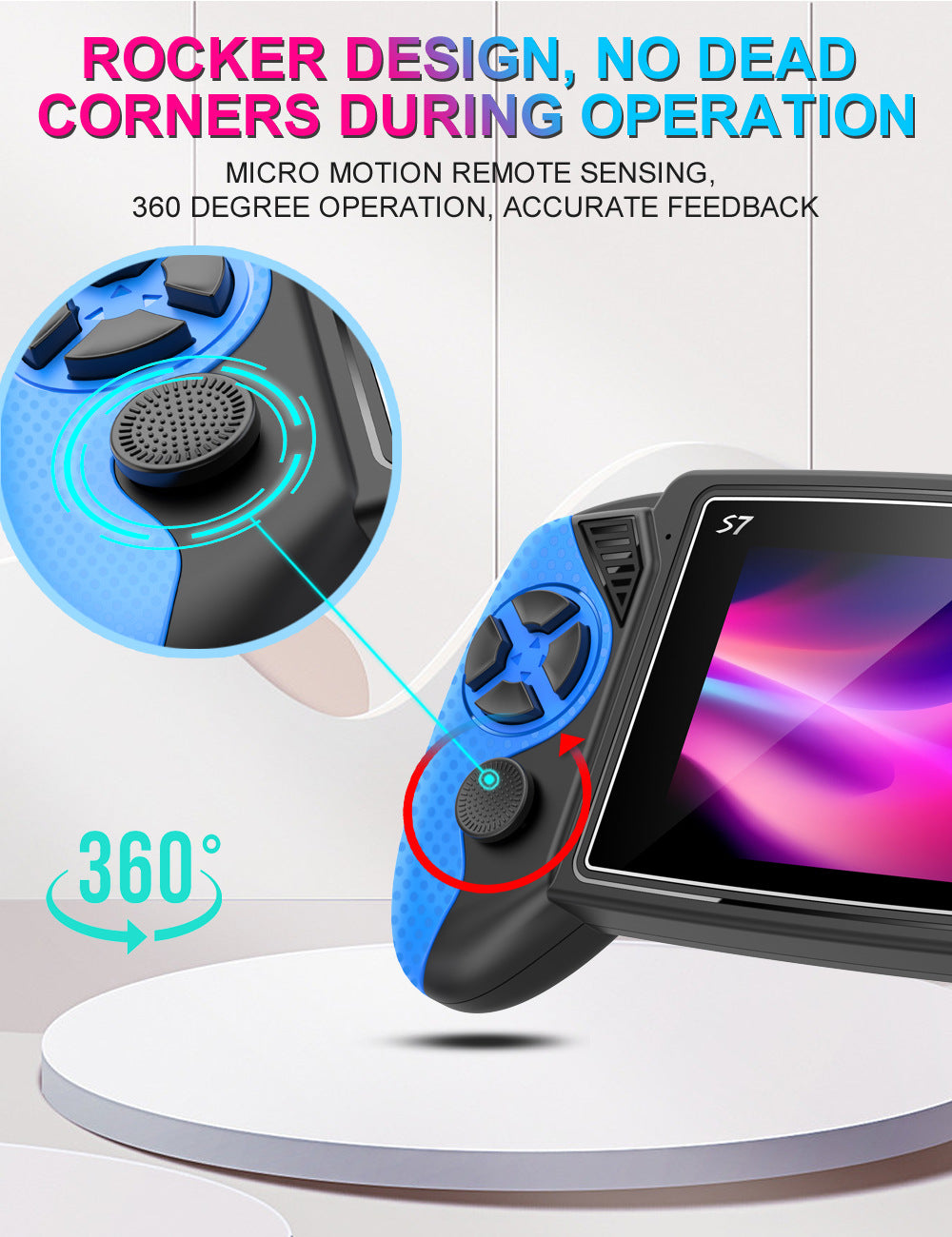 S7 Trendy Joystick Handheld Game Console - 620 Built-in Games, TV Output, Crystal Buttons & 2-Player Support(blue) 3