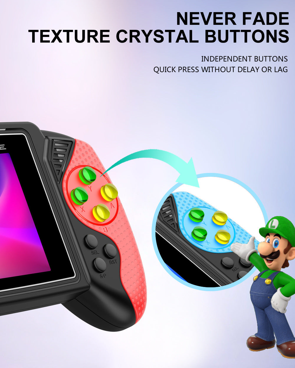S7 Trendy Joystick Handheld Game Console - 620 Built-in Games, TV Output, Crystal Buttons & 2-Player Support(blue) 4