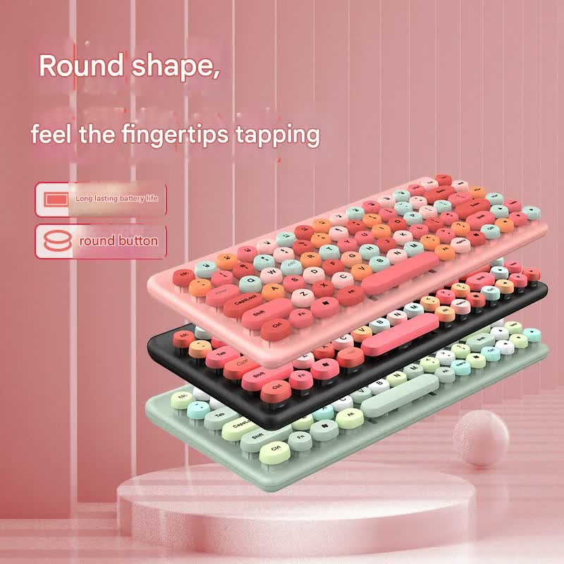 Wireless Keyboard & Mouse Combo - Retro Round Keycaps, 2.4GHz Ergonomic Design(pink) 3