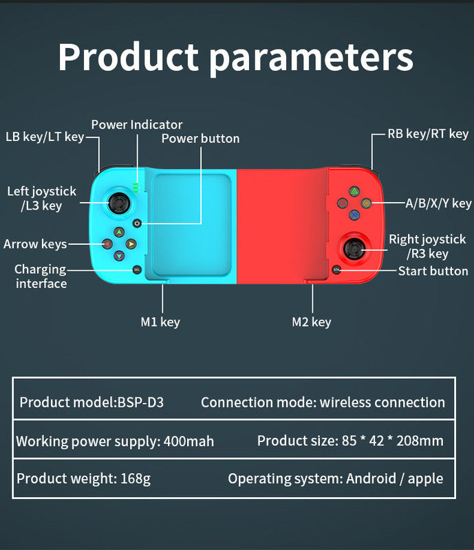 Portable Telescopic Mobile Game Controller - Bluetooth 5.0, iOS/Android/PC Compatible, 400mAh Battery(green) 8