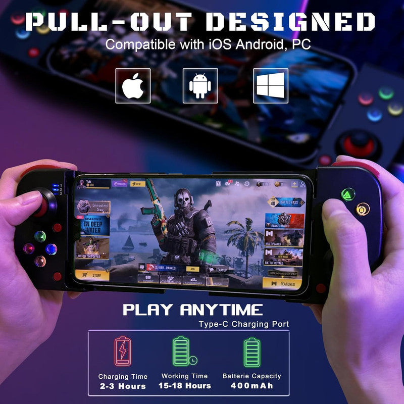 Portable Telescopic Mobile Game Controller - Bluetooth 5.0, iOS/Android/PC Compatible, 400mAh Battery(blue and red) 3