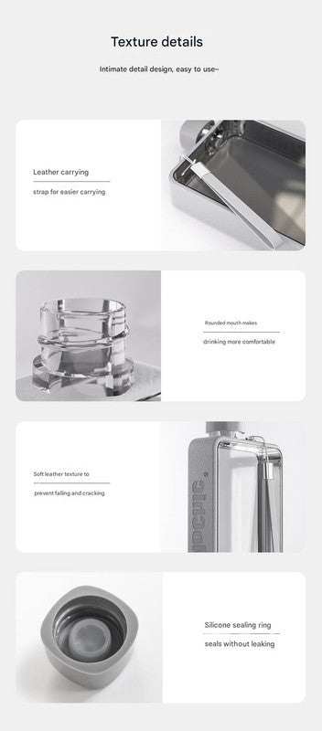 Slim Tritan Flat Water Bottle - 380ml BPA-Free, Leakproof with Leather-Textured Sleeve & Strap(white)