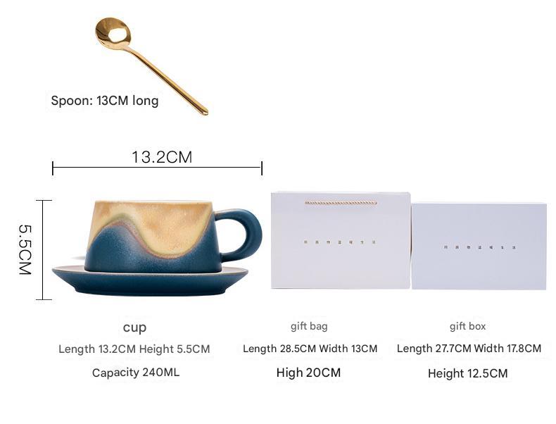 Artistic Ceramic Coffee Cup & Saucer Set with Spoon - Gradient Glaze, 240ml, Gift Boxed(Orange) 5