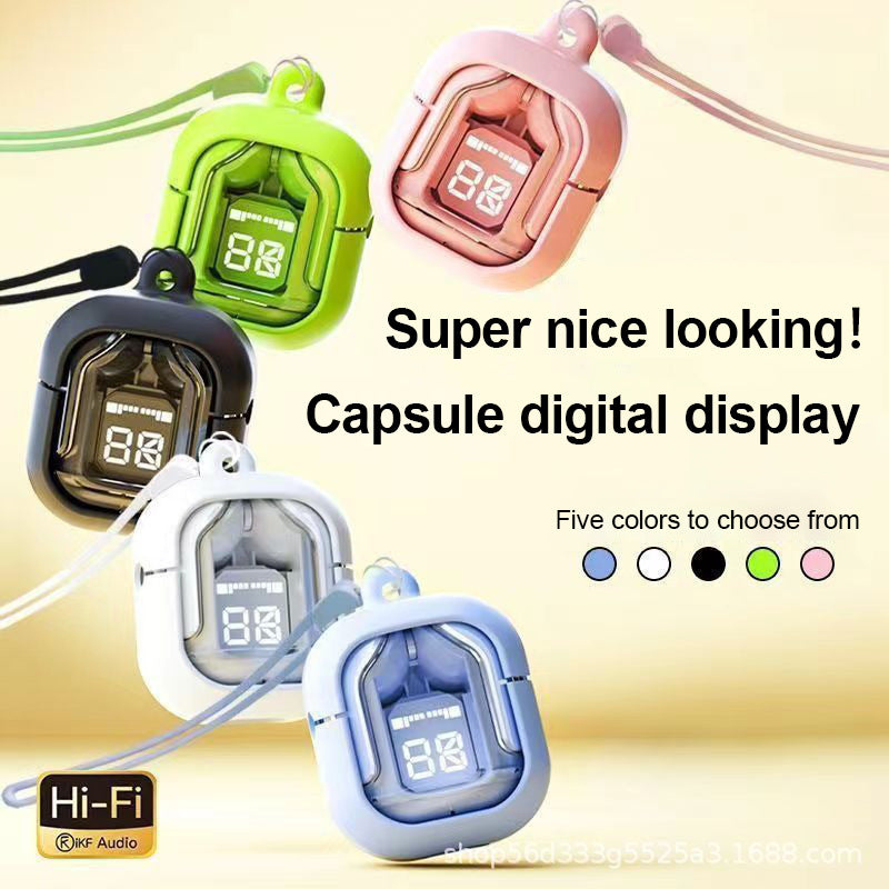 Transparent Capsule TWS Earbuds with LED Digital Display - Bluetooth 5.3, IPX4 Waterproof, Type-C Charging(white) 3
