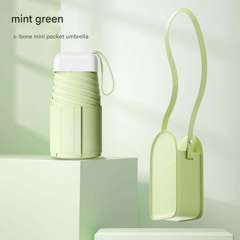 Mini Pocket Umbrella with Matching Crossbody Bag - UV Protection, 6-Rib Windproof Design(green)