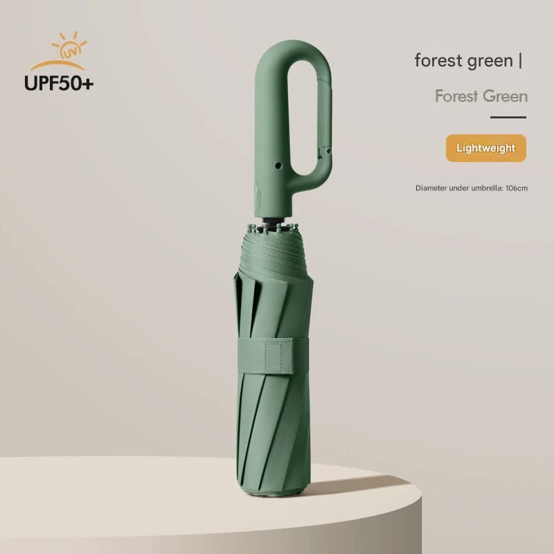 Automatic Open/Close Umbrella with UPF50+ Sun Protection - 10-Rib Windproof Design, Carabiner Handle(Green)