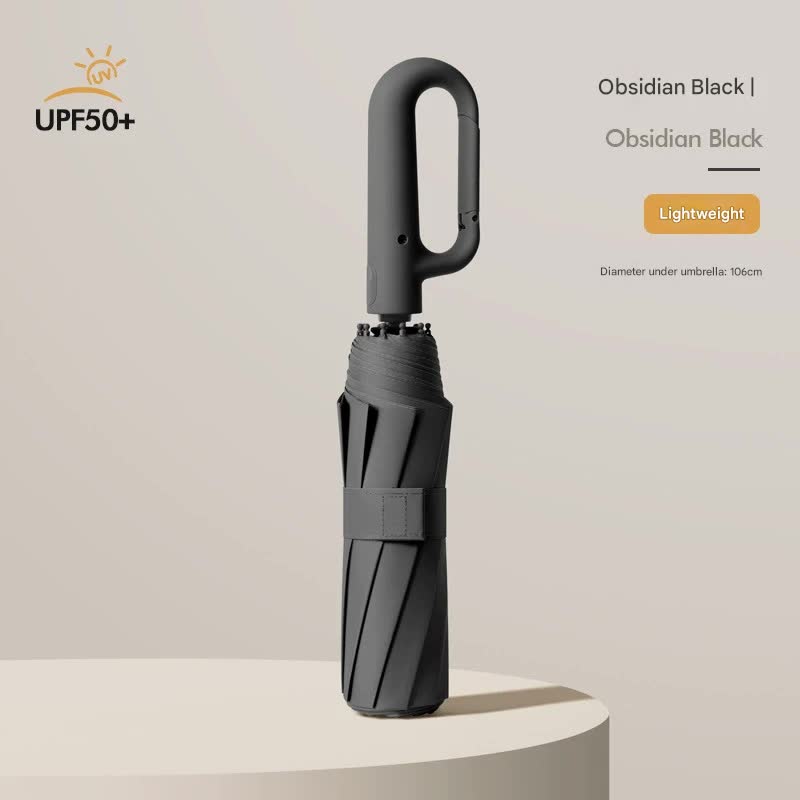 Automatic Open/Close Umbrella with UPF50+ Sun Protection - 10-Rib Windproof Design, Carabiner Handle(Black)