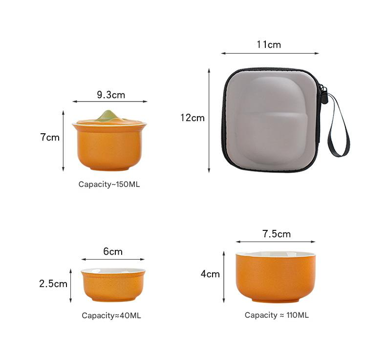 Portable Ceramic Tea Set for Travel - Quick Gaiwan with 3 Cups & Carrying Case(Orange) 4