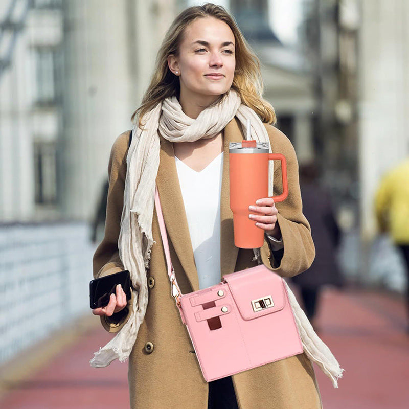 Chic PU Leather Crossbody Bag with Tumbler Holder - Multi-Compartment, Adjustable Strap,Does not include thermos cup(black) 4