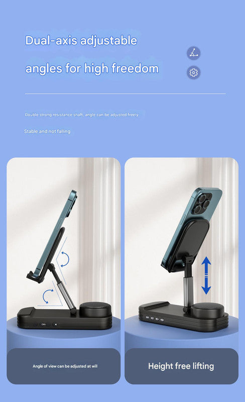 Foldable Desktop Phone Stand with Bluetooth 5.3 Speaker - Adjustable Angle & Height, TF/Line-In(black) 3
