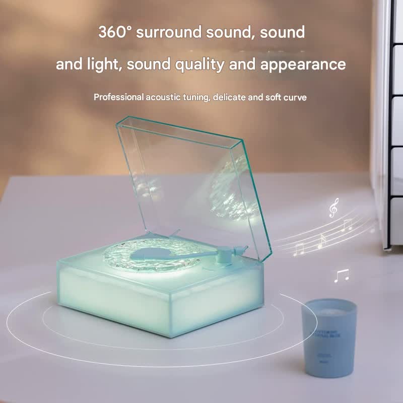 Retro Vinyl Bluetooth Speaker with Water Ripple Light Projection & 360 Surround Sound(grey) 4