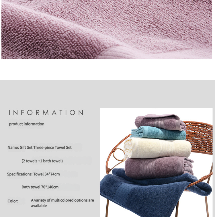 Premium Long-Staple Cotton Towel Set - 2 Hand Towels & 1 Bath Towel Gift Bundle(purple) 3