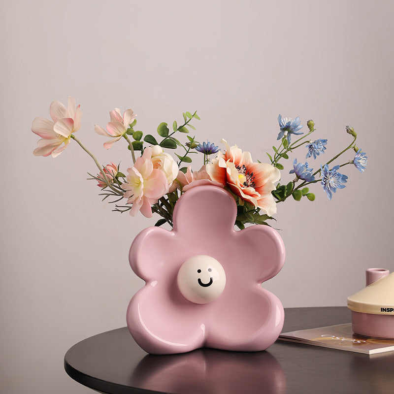 Artistic Floral Smiling Face Vase - Modern Ceramic Decor with Gloss Finish(Osmanthus yellow) 5