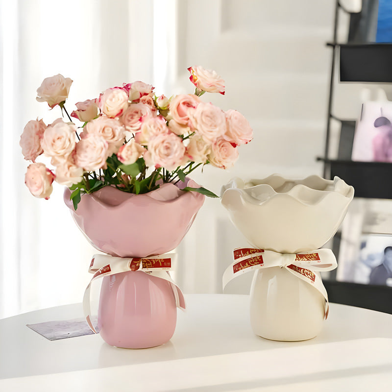 Handcrafted Minimalist Ceramic Vase - Artistic Home Decor Centerpiece(pink) 3