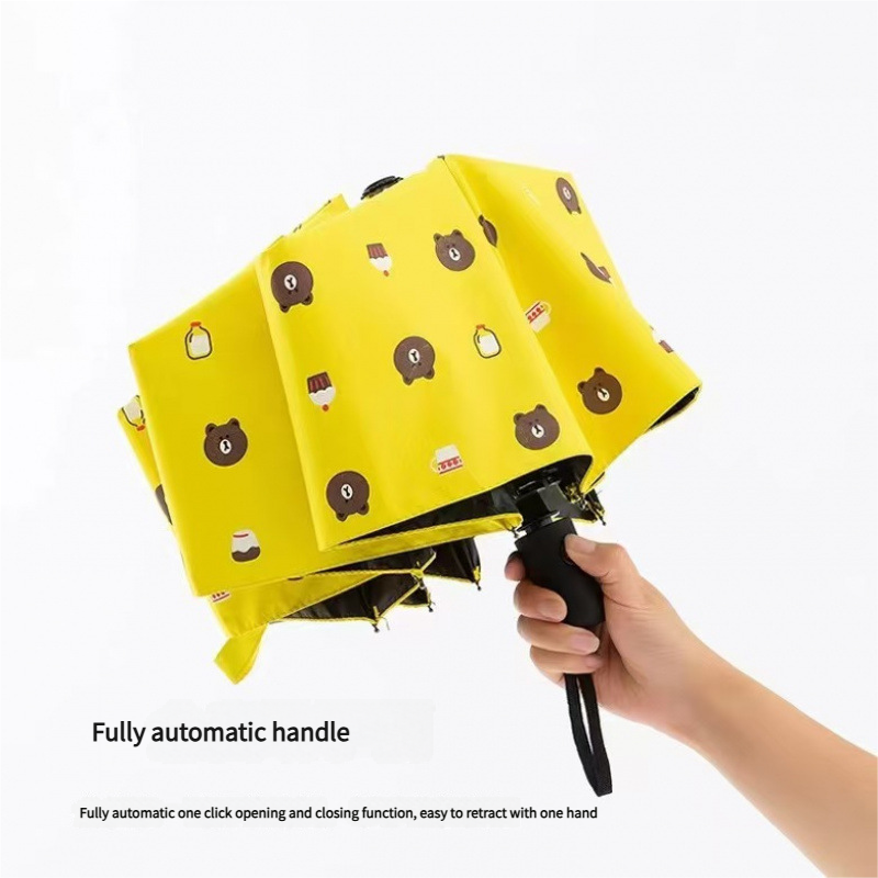 Auto Open/Close 8-Rib Sun & Rain Umbrella - 98cm UV Protection Canopy(yellow) 3