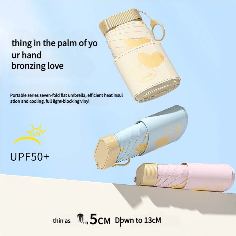 Ultra-Compact 7-Fold Folding Umbrella - UPF50+ Sun Protection & Portable Clip Design(Dark Blue)