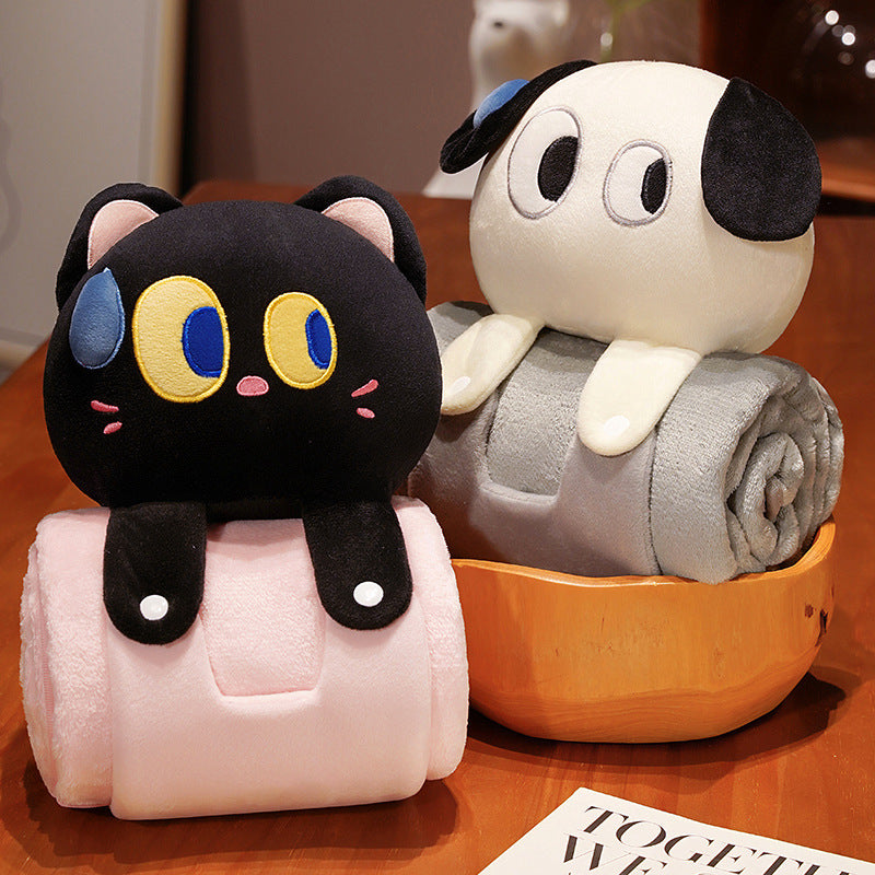 Plush 2-in-1 Pillow Blanket - Adorable Design for Cozy Comfort(Black Cat) 3
