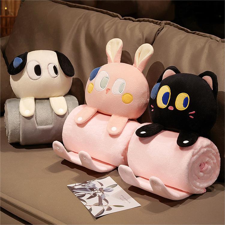 Plush 2-in-1 Pillow Blanket - Adorable Design for Cozy Comfort(Pink Rabbit) 4