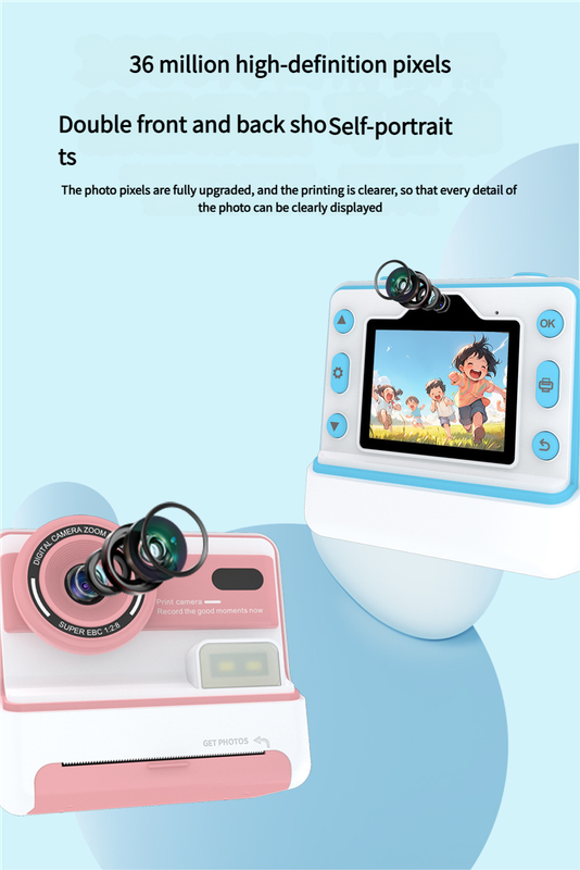 Kids Instant Print Camera - Creative Drawing & Photo Fun with Thermal Printing(Blue+32GB memory card) 4