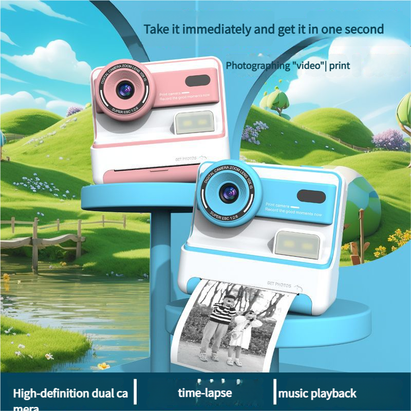 Kids Instant Print Camera - Creative Drawing & Photo Fun with Thermal Printing(Blue+64GB memory card) 3
