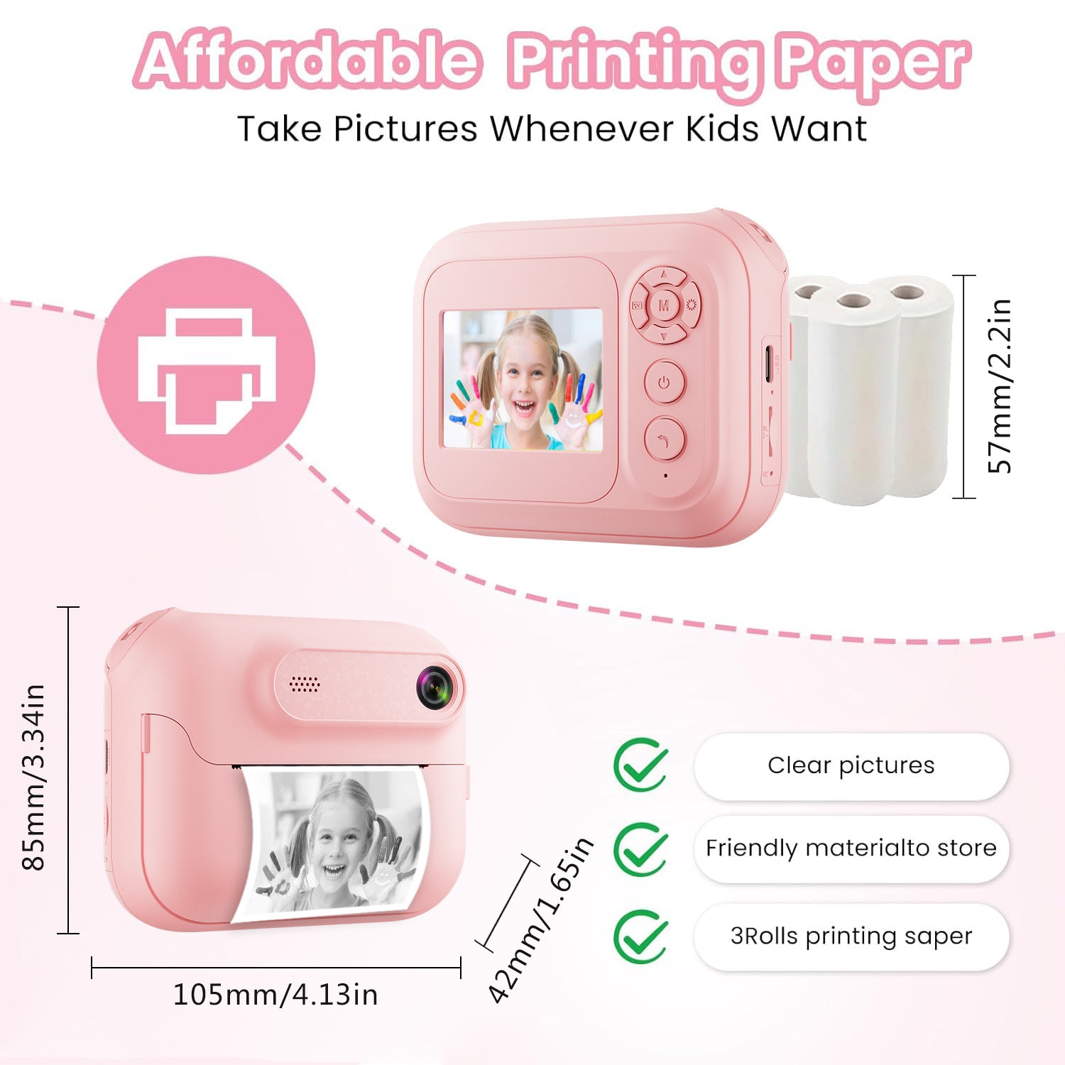 Kids Multi-Functional Camera Toy - Instant B&W Printing & Creative Stickers(pink) 5