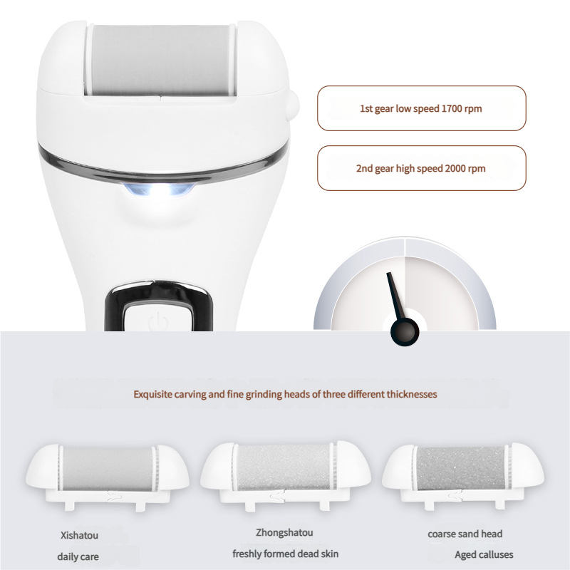 Rechargeable Electric Foot File with LCD Display - 3 Grit Heads & Waterproof Design(white) 3