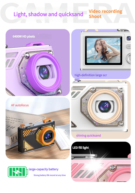 Glitter Sand Design 64MP HD Digital Camera with LED Fill Light & Auto Focus(white) 4
