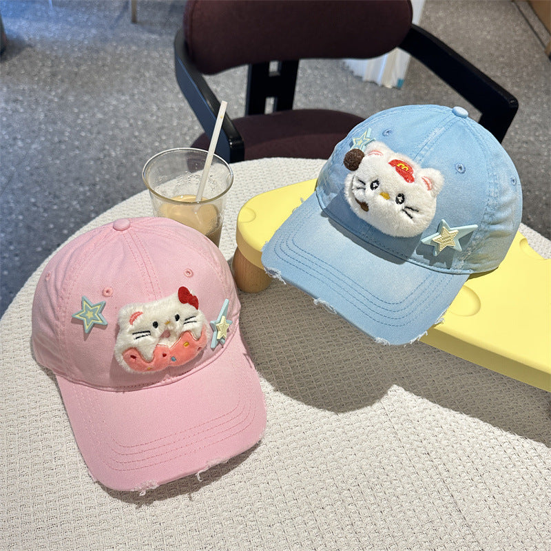 Adorable Cartoon Cat & Stars Baseball Cap - 100% Cotton, Adjustable Fit, Sun Protection(yellow) 3