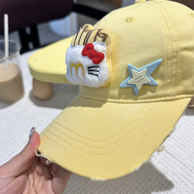Adorable Cartoon Cat & Stars Baseball Cap - 100% Cotton, Adjustable Fit, Sun Protection(pink) 4