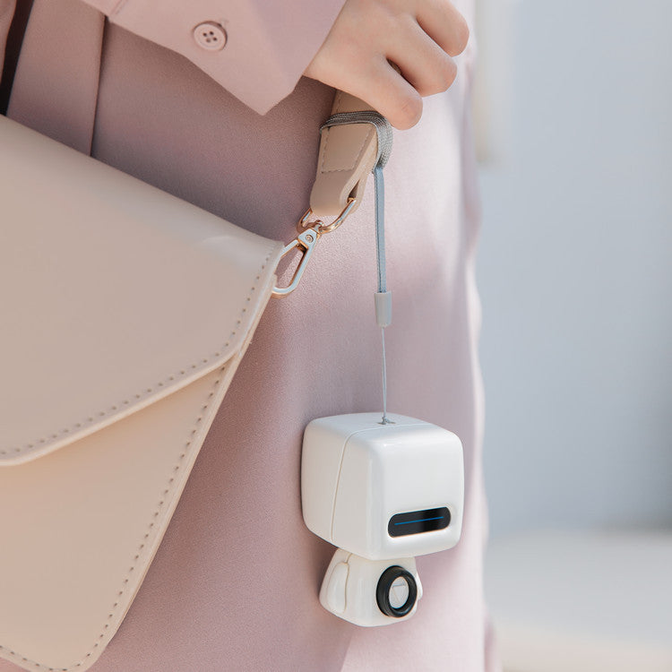 Mini Robot Style Bluetooth Speaker - Portable, 8-9 Hr Playtime, Built-in Mic & Lanyard(White) 3