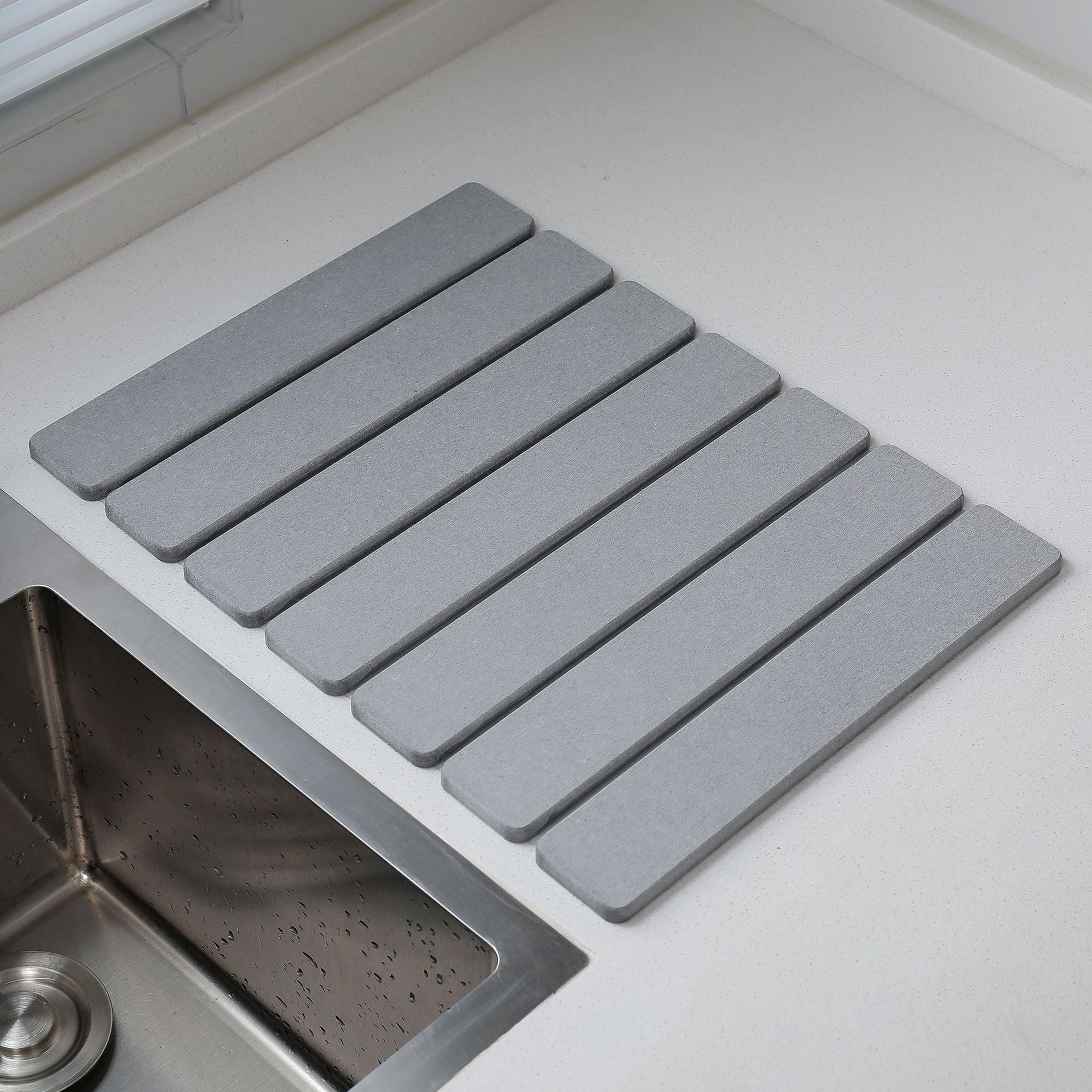 Folding Diatomaceous Earth Countertop Drain Mat - Quick Dry, Non-Slip & Easy Clean Absorbent Pad(light grey)