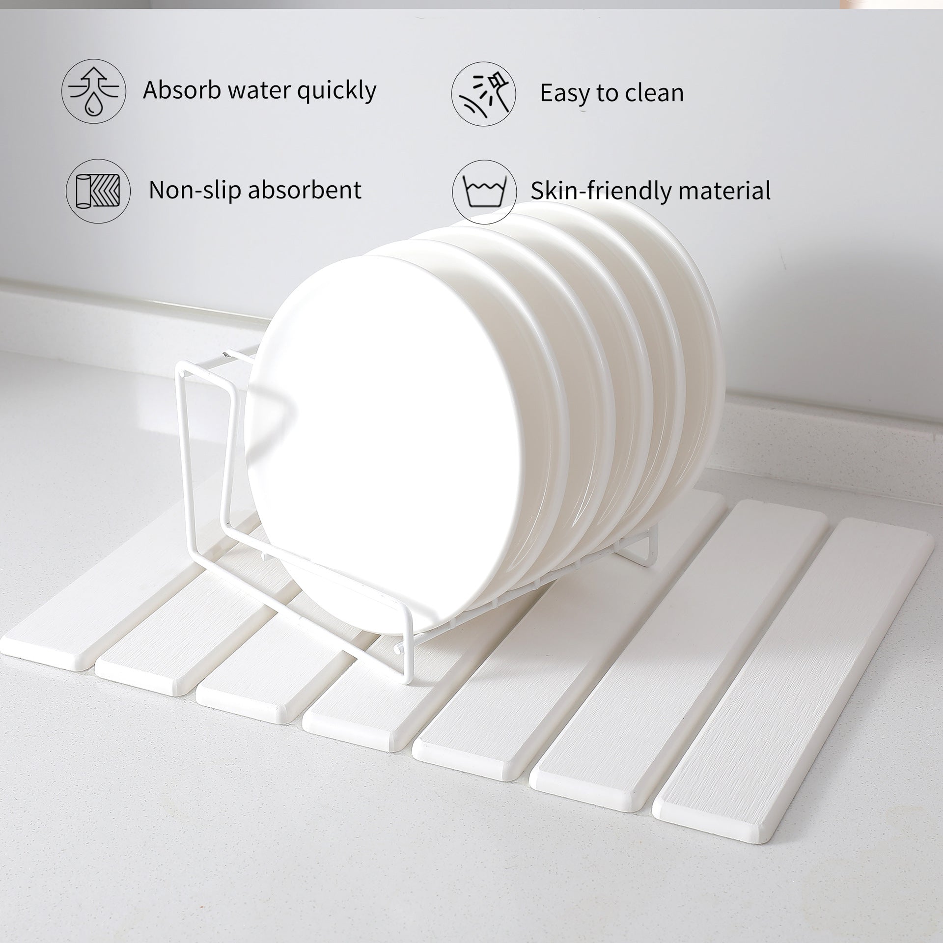 Folding Diatomaceous Earth Countertop Drain Mat - Quick Dry, Non-Slip & Easy Clean Absorbent Pad(light grey) 4