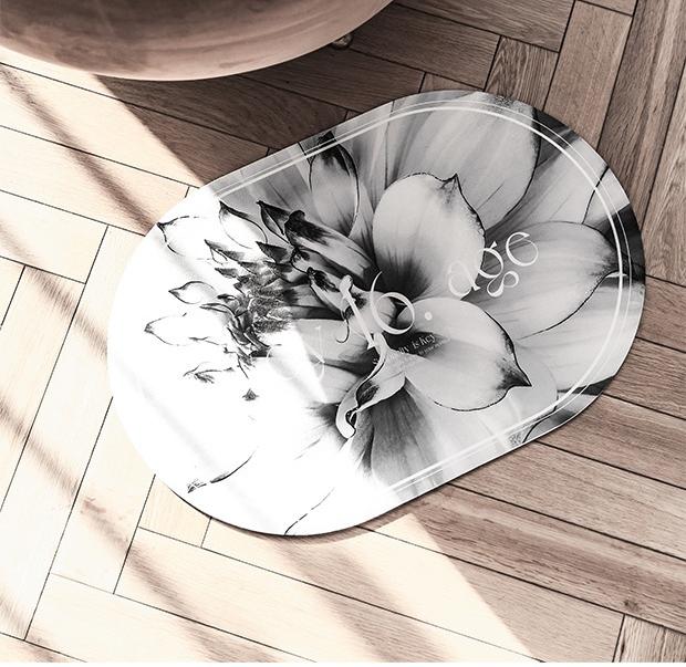 Elegant Floral Print Absorbent Floor Mat - Quick Dry, Non-Slip, Easy Clean Bathroom & Entryway Rug(Black and White) 4