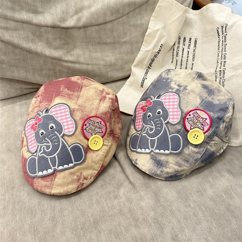 Cute Elephant Applique Beret Hat - Soft Fabric, Adjustable Fit, Retro Newsboy Cap(red) 3
